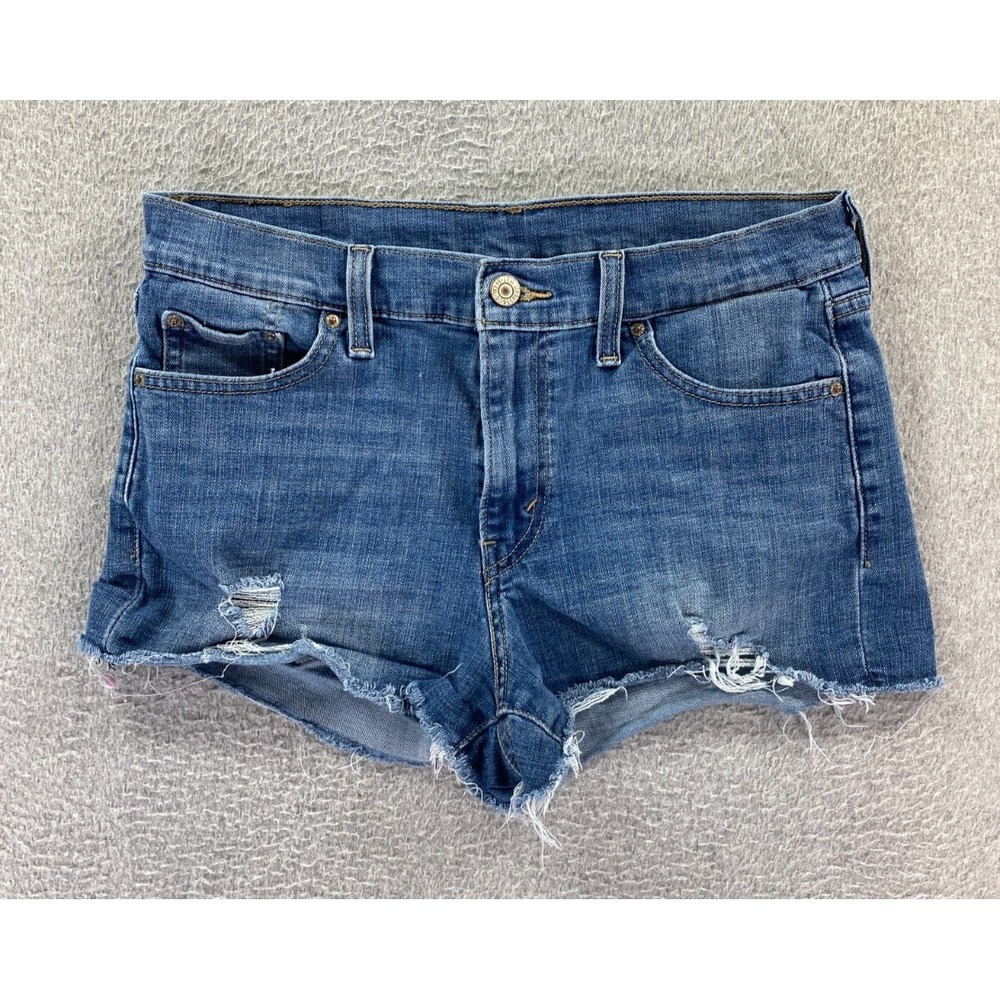 Levis Cut Off Shorts Womens 29 Blue Mid Rise Distressed Zip Fly Classic‎ Red Tab